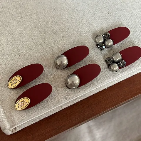 Molletta a Becco d'Anatra Vintage in Metallo Opaco Rosso Vino Per Donna Con Strass Grigi Künstliche Perle Accessori Per Capelli