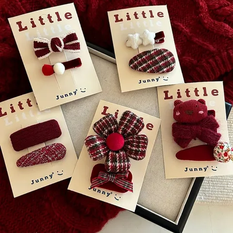 Red Bow Hair Clip Cute Bear Star Plaid Pattern Handmade Fabric Alligator Clip For Women Kids New Year Party Hair Decoration
