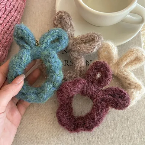 Handgefertigt Gestrickte Wollgarn Haargummis Schleife Scrunchies Hoch Elastisch Weich Haarschmuck Für Damen Winter Alltag Mode Kopfschmuck