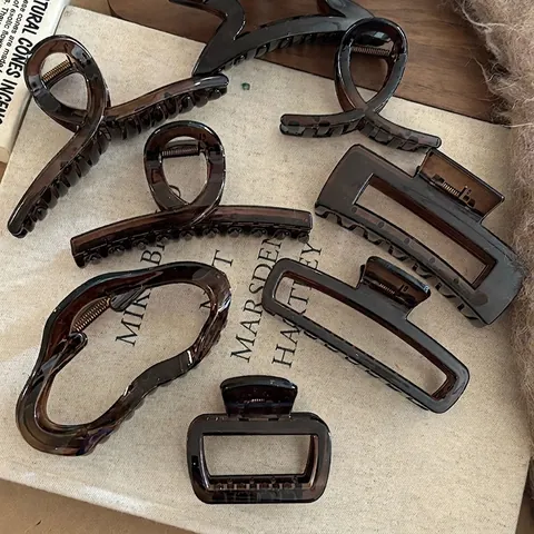 Französisch Vintage Acryl Haarkralle Clip Für Damen Bernstein Schildpatt Haifisch-Clip Elegant Geometrisch Rutschfest Haarschmuck Für Dickes Haar