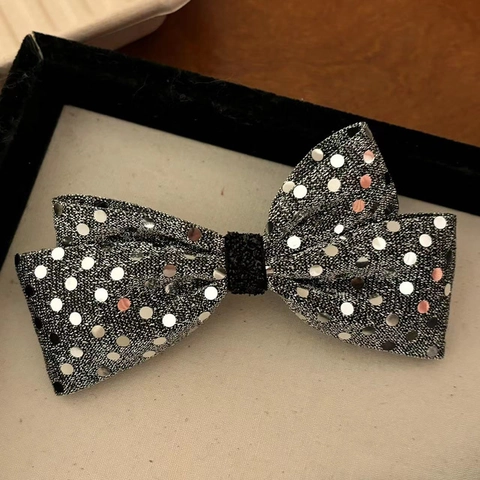 Lucido Fiocco con Paillettes Fermaglio per Capelli Elastico con Fiocco Glitter per Donne Ragazze Nero Argento Scintillante Strass Forcina Scrunchie Accessori per Capelli Festa