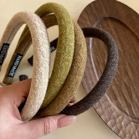 Elegant Women Padded Sponge Headband Green Solid Color Autumn Winter Handmade Fabric Hair Hoop Fashion Hair Accessories
