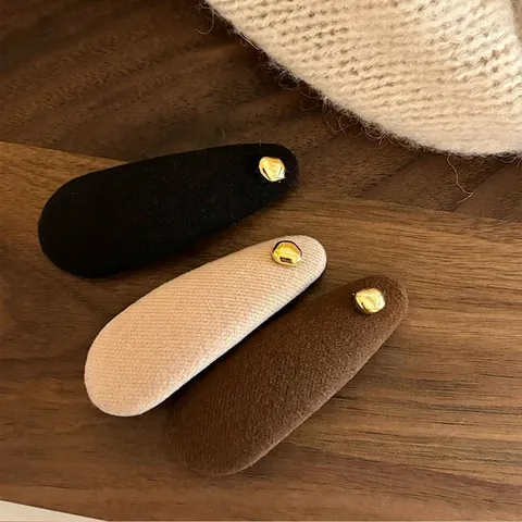 Vintage Stoff Umwickelte BB Haarspange Elegante Goldene Metallknopf Seitenhaarnadeln Für Damen Minimalistische Mode Tägliches Haaraccessoire