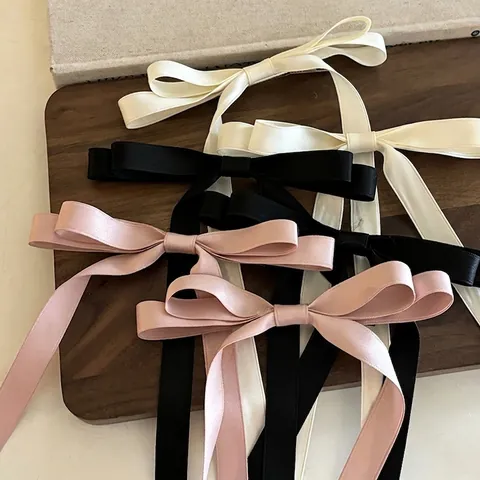 Elegante Pasador de Pelo de Satén con Lazo para Mujer Cinta Larga Estilo Princesa Pinza Pico de Pato Accesorios para el Cabello
