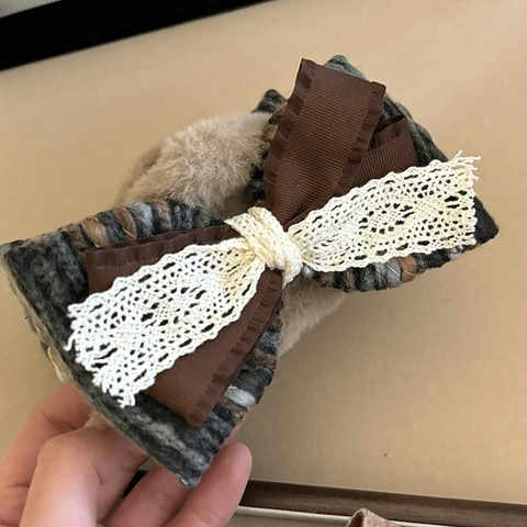 Vintage French Bow Hair Clip Lace Tweed Large Shark Claw Clip For Women Elegant Artificial Pearl Hair Accessories Decoration