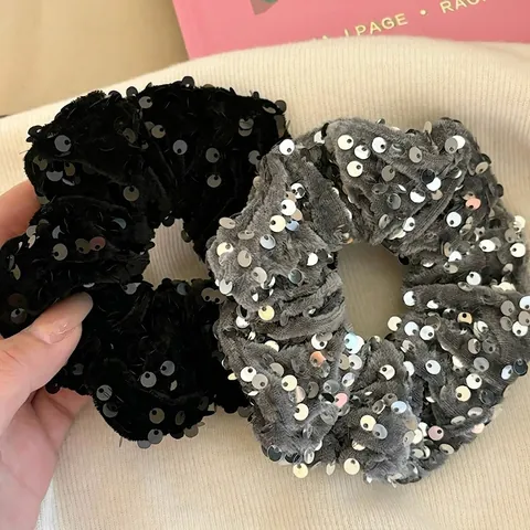 Glanzende Pailletten Fluwelen Scrunchie Groot Formaat Elastische Haarelastiek Voor Dames Modieuze Paardenstaarthouder Haaraccessoire