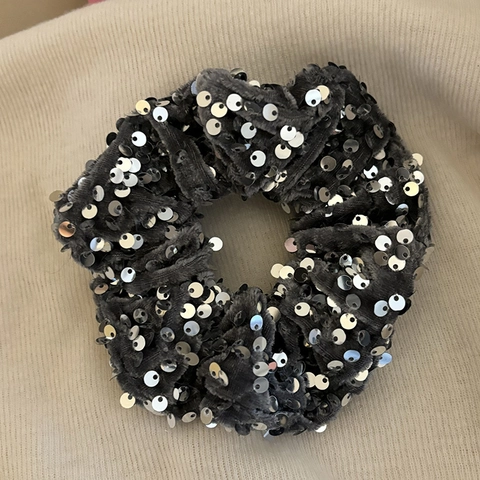 Glanzende Pailletten Fluwelen Scrunchie Groot Formaat Elastische Haarelastiek Voor Dames Modieuze Paardenstaarthouder Haaraccessoire