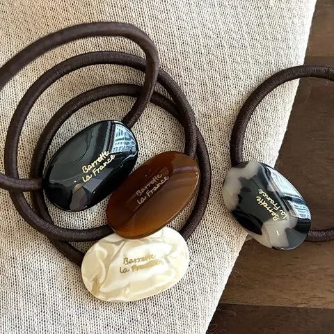 French Style Oval Acrylic Hair Tie For Women Vintage Leopard Print Marble Texture Elastic Hair Band Daily Head Rope Jewelry