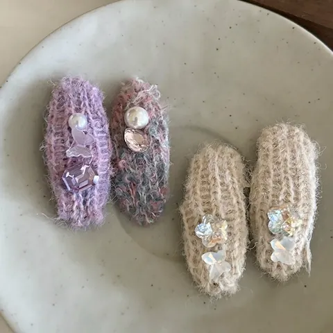 Mollette per Capelli in Filato a Maglia Fatte a Mano con Farfalla e Finta Perla Artificial per Donna Fermagli Laterali Decorativi