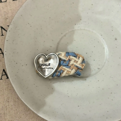 Vintage Tweed Heart Hair Clip For Women Handmade Fabric Alloy Silver Heart Bobby Pin Cute Mori Style Hair Accessories