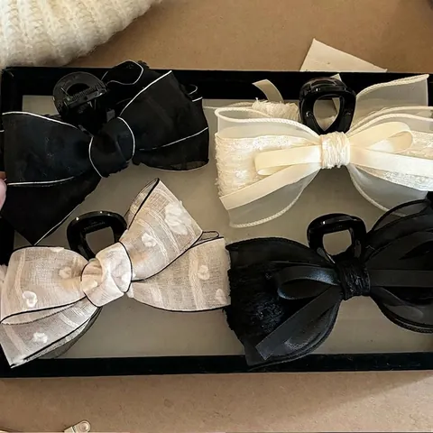 Elegante Molletta a Pinza per Capelli con Fiocco a Strati in Garza di Seta Coreana Grande Retrò Organza Pizzo Accessorio per Donna