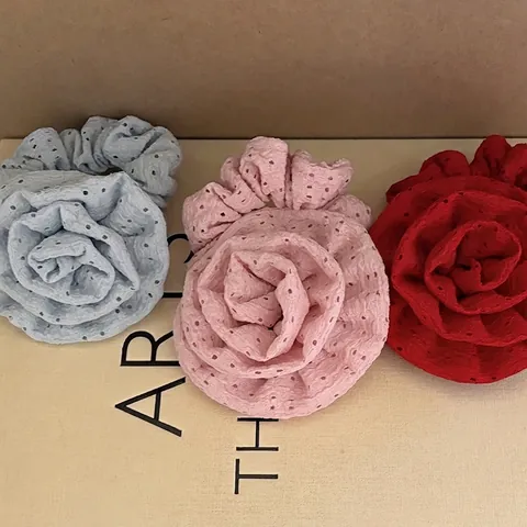 Elastici per Capelli a Forma di Rosa 3D Stile Francese Tessuto in Pizzo a Occhielli Elastici per Capelli Floreali Eleganti da Donna