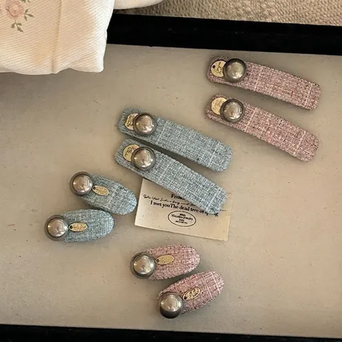 Fermaglio per Capelli in Tweed Vintage Francese per Donna Clip BB con Perla Artificiale Retro Elegante in Tessuto Lega Accessorio per Capelli