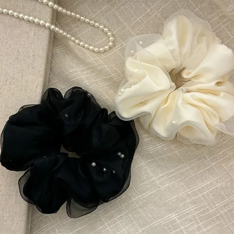 Elegant Doppelschicht Netz Künstliche Perle Haargummi Organza Haargummi Für Damen Große Elastische Haarband Mode Kopfschmuck Accessoire