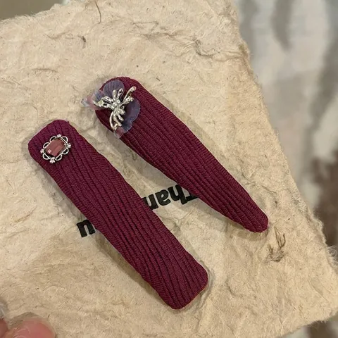 Set di Fermagli per Capelli a Farfalla in Tessuto a Costine Bordeaux da Donna con Strass Rosa e Perla Artificiale Clip a Becco d'Anatra Fatto a Mano
