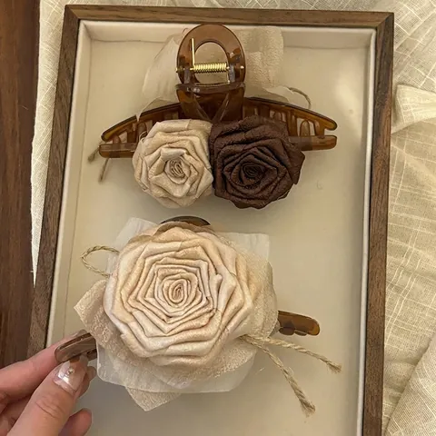 Vintage Rose Blume Haarklammer Elegant Stoff Blume Große Shark Clip Haarschmuck Für Damen Haarknoten Styling Tool