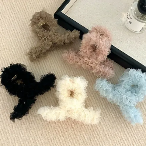 Französischer Vintage Spitzennetz Haarklammer Eleganter Mittlerer Haifisch Clip Für Damen Mode Handgefertigter Haarschmuck