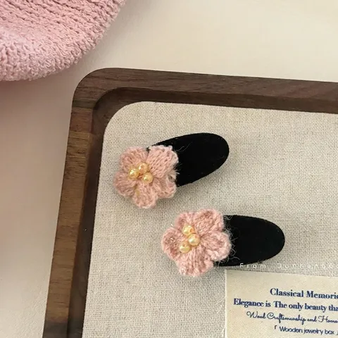 Handgemaakte Gehaakte Kersenbloesem Haarclip Zoet Roze Wollen Garen Bloem Haarspeld Voor Vrouwen Meisjes Elegante Zijclip