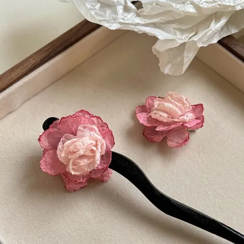 Bastoncino per Capelli in Legno Stile Antico Accessori per Capelli con Fiori in Tessuto Fatti a Mano Forcina Floreale Vintage da Donna