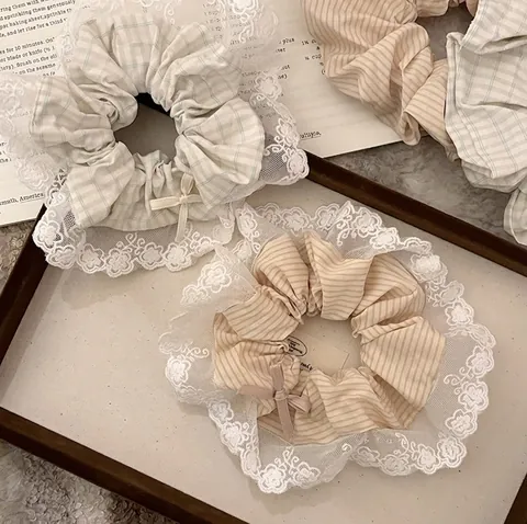 Grandi Elastici Per Capelli In Stile Coreano Con Fiocco In Pizzo E Motivo A Righe Corda Per Capelli Floreale Vintage Per Donna