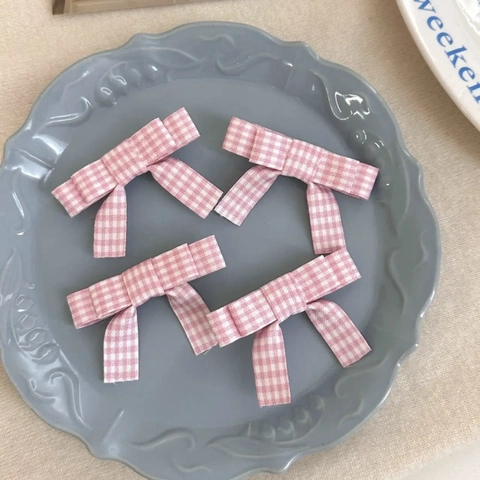 Koreanisch Süße Karierte Schleife Haarspangen Für Damen Mädchen Stoff Gingham Karomuster Haarnadeln Täglich Haar Accessoires