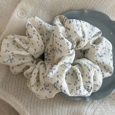 Coletero Dulce de Estilo Coreano con Motivo Floral Azul Goma de Pelo Grande de Tela para Mujer Accesorios para el Cabello