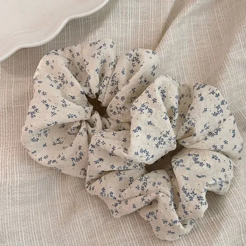 Coletero Dulce de Estilo Coreano con Motivo Floral Azul Goma de Pelo Grande de Tela para Mujer Accesorios para el Cabello
