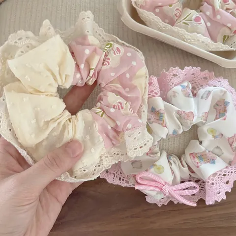 Elastici per Capelli in Pizzo con Fiocco Rosa e Orso Vintage Stile Coreano Floreale Pois in Tessuto Grandi Accessori per Capelli Eleganti da Donna