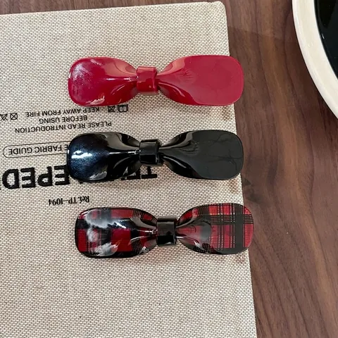 Fermaglio per Capelli a Fiocco in Acetato Minimalista a Quadri Becco d'Anatra Donna Rosso Nero Moda Stile Ins Accessori per Capelli