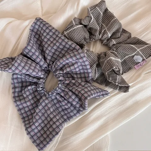 Scrunchies Vintage a Quadri per Donna Elastici per Capelli Grandi in Tessuto Retro Plaid Porta Coda di Cavallo Fatti a Mano