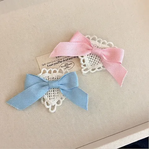 Sweet Lolita Kant Hart Strik Haarclip Voor Dames Lint Eendenbek Clip Handgemaakt Frisse Stijl Haaraccessoires Voor Feestjes