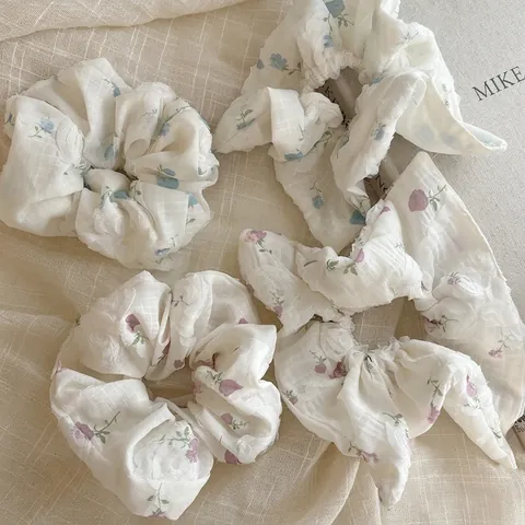 Süße Stoff-Haargummis Mit Blumenmuster Für Damen Frischer Mori-Stil Haarbänder Mit Band Pferdeschwanzhalter Handgefertigter Haarschmuck