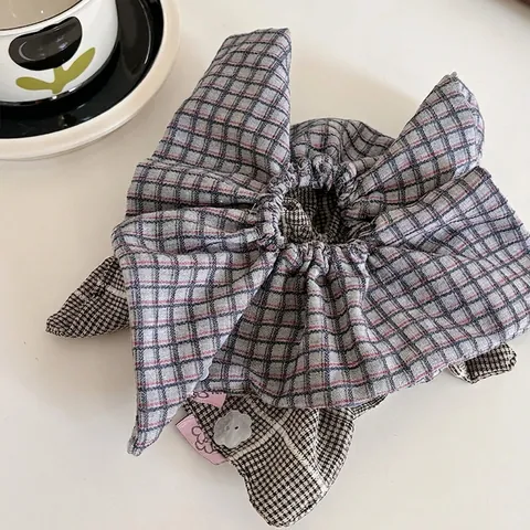 Scrunchies Vintage a Quadri per Donna Elastici per Capelli Grandi in Tessuto Retro Plaid Porta Coda di Cavallo Fatti a Mano