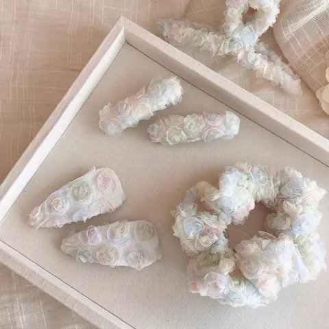 Handgemachte Spitze Blumen Haargummis Für Damen Netz Rosen Haarspangen Süße Chiffon Haarschmuck Für Mädchen Täglich Styling
