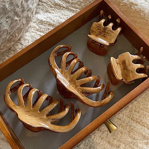 Französischer Maillard-Stil Braune Holzmaserung Acryl Große Haarklammer Elegante Haifisch-Clip Für Damen Haarschmuck