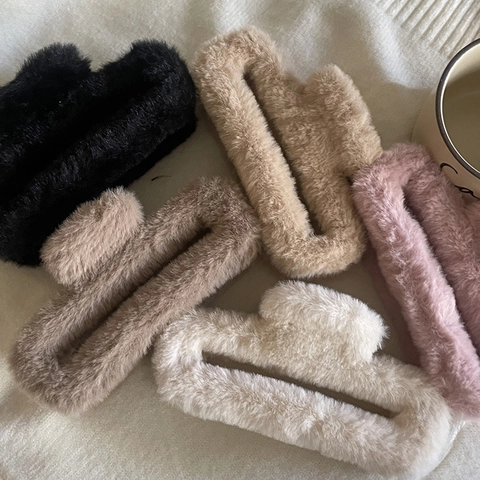 Elegante Grande Clip per Capelli in Peluche per Donna Morbida Clip a Squalo in Pelliccia Sintetica Accessori per Capelli Autunno Inverno