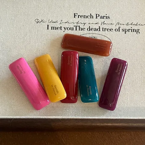 French Style Rectangular Duckbill Hair Clips Colorful Solid Color Letter Print Hairpins For Women Vintage Fashion Hair Accessories