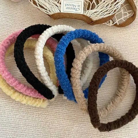 Diadema Cálida de Lana de Cordero Sherpa para Mujer Otoño Invierno Color de Caramelo Felpa Diadema Ancha Color Sólido Aro de Pelo Suave Accesorios para el Cabello de Moda