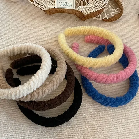 Diadema Cálida de Lana de Cordero Sherpa para Mujer Otoño Invierno Color de Caramelo Felpa Diadema Ancha Color Sólido Aro de Pelo Suave Accesorios para el Cabello de Moda