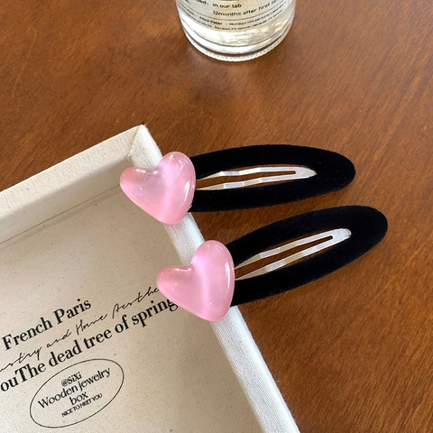 Set de Pinzas para el Pelo Vintage Corazón Strass Mujer Flocado Resina Pinza BB Dulce Jelly Rosa Horquilla Accesorios Pelo Diario
