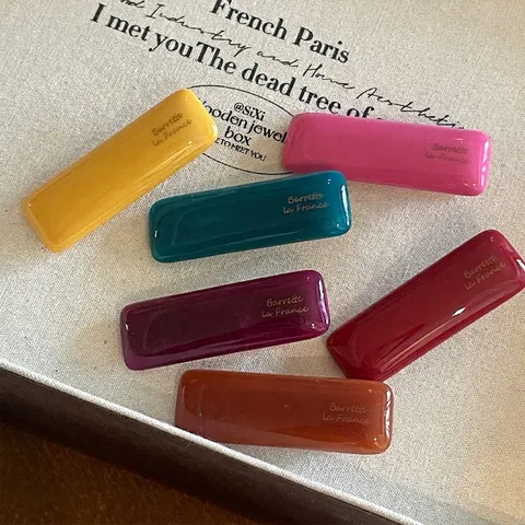 French Style Rectangular Duckbill Hair Clips Colorful Solid Color Letter Print Hairpins For Women Vintage Fashion Hair Accessories