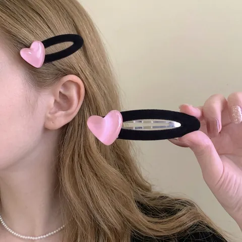 Set de Pinzas para el Pelo Vintage Corazón Strass Mujer Flocado Resina Pinza BB Dulce Jelly Rosa Horquilla Accesorios Pelo Diario