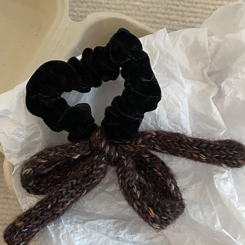 Vintage Gebreide Strik Scrunchie Fluwelen Haarelastiek Voor Dames Elegant Oversized Haartouw Achterhoofd Haaraccessoire
