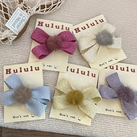 Fermaglio Per Capelli Elegante a Fiocco Con Pompon in Pelliccia Sintetica Per Donna Ragazza Dolce In Tessuto Accessori Per Capelli