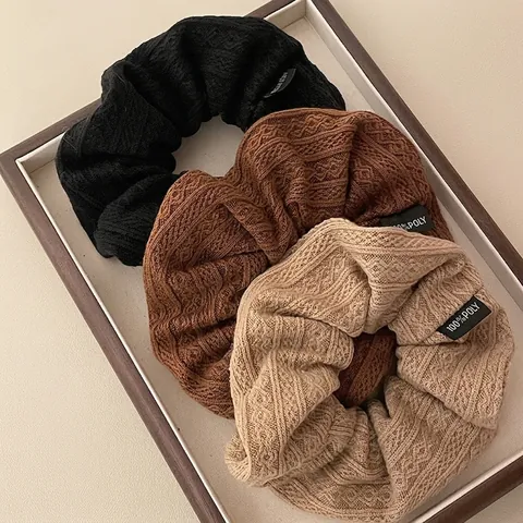 Vintage Knitted Scrunchie For Women Solid Color Elastic Hair Tie Large Intestine Hair Band Retro Knit Hair Accessories Gift