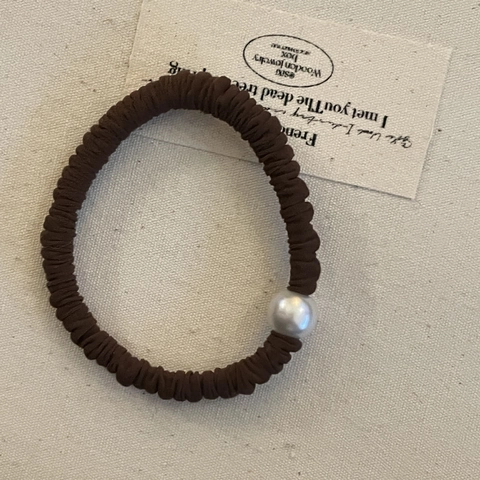 Coleteros De Tela De Alta Elasticidad Con Decoración De Perla Artificial Negro Blanco Roto Caqui Accesorios Para El Cabello Mujer