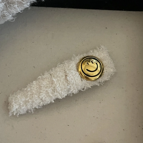 Fermaglio per Capelli in Tessuto Peluche Vintage Con Faccina Sorridente in Metallo Piccola Forcina per Donna Accessorio