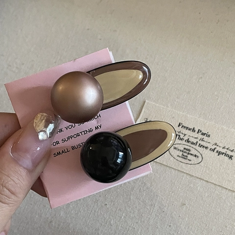Vintage Handgemaakte Emaille Ovalen Haarspelden Voor Dames Kleurblok Melkthee Khaki Haarpinnen Met Kunstparel Hoofddeksels
