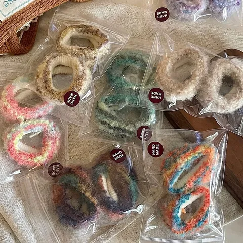 Handgefertigte Wollen Mohair Textur Farbverlauf Haargummis Modisch Täglich Süße Haarbänder Haarschmuck Für Damen