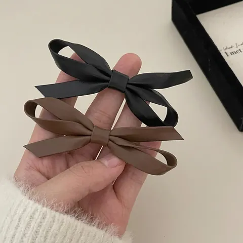 Pinza de Pelo de Lazo de Cuero Vintage Francés Hecha a Mano Elegante Clip de Flequillo de Mariposa para Mujer Accesorio de Moda